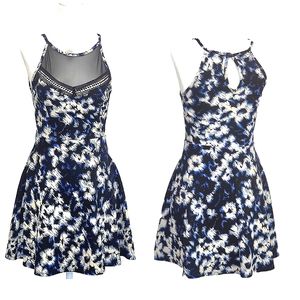 Mesh Top Floral Sleeveless Dress Size Small Blue Black white Formal Dress
